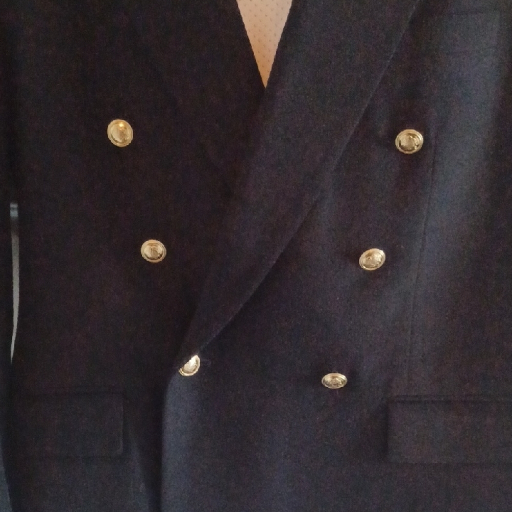 Custom Navy Double-Breasted Cashmere Blazer w/ Gold Buttons - Picture 4 of 12
